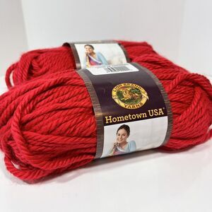 Lot Of 2 Skeins Lion Brand Yarns Hometown USA Yarn, Cincinnati Red